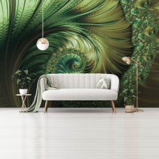 Een fotobehang van smaragd verenpracht met abstract kunst op vliesbehang voor de woonkamer.