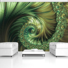 Een fotobehang van smaragd verenpracht met abstract kunst voor in de wachtruimte.