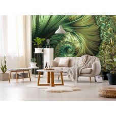 Een fotobehang van smaragd verenpracht met abstract kunst voor in de woonkamer.