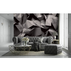 Een fotobehang met een abstract ontwerp van zwart-grijze stenen in geometrische patronen voor de huiskamer.