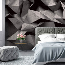 Een fotobehang met een solide abstract zwart-grijs stenen muurontwerp, ideaal voor een slaapkamer.