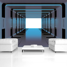 Een fotobehang met een 3D-design van een ruimte-tunnel, geschikt voor een kantoor.