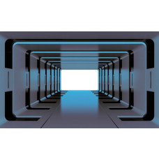 Fotobehang van een 3D space tunnel, met een futuristische en abstracte weergave.