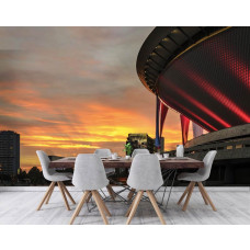 Een fotobehang van het Spodek-monument in Katowice, perfect voor de woonkamer of slaapkamer.