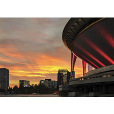 Schotelvormig monument in Katowice, Polen, weergegeven op gedetailleerd fotobehang.