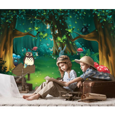 Een magisch fotobehang van een sprookjesbos voor jongens en meisjes te zien in de kinderkamer.