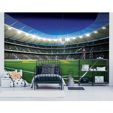 Fotobehang van een stadion met Braziliaanse vlag en voetbalveld voor een kinderkamer.