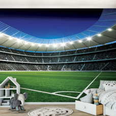 Fotobehang met voetbalveld voor kinderen in de kinderkamer.
