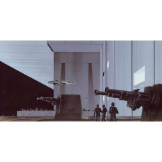 Star Wars Death Star hangar fotobehang, met iconische ruimteschepen, perfect voor sci-fi kamers.