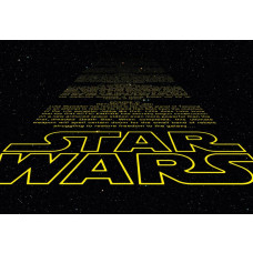 Star Wars intro fotobehang met de iconische gele tekst die door de ruimte zweeft.