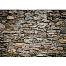 Een fotobehang van een stenen muur met een steenstrip, perfect voor een moderne en robuuste uitstraling in elke ruimte.