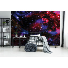 Een fotobehang met een sterrenhemel in een oneindige ruimte, speciaal voor een babykamer.