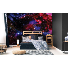 Een fotobehang met sterren in de ruimte, perfect voor een slaapkamer.