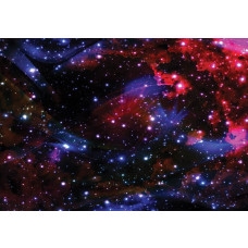 Fotobehang met sterren die schitteren in de donkere uitgestrektheid van de ruimte, omringd door planeten en kosmische elementen.