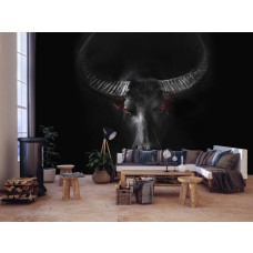 Een fotobehang met een stier in een industrieel ontwerp, ideaal voor een woonkamer.