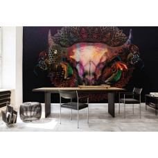 Een fotobehang van een stierenschedel met mandala mystiek en hoorns voor het kantoor.