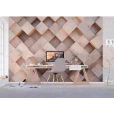 Een fotobehang van stijlvolle houten kubussen in 3D-blokken, perfect voor het creėren van een stoere, moderne sfeer in een kantoor.