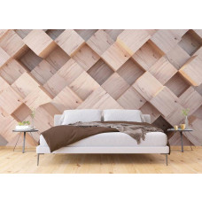 Een fotobehang van stijlvolle houten kubussen in 3D-blokken, dat een moderne en geometrische uitstraling biedt in een slaapkamer.