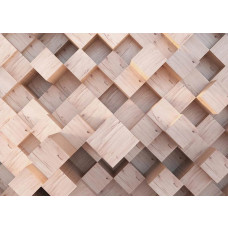 Een fotobehang van stijlvolle houten kubussen in 3D-blokken, dat een frisse en geometrische uitstraling toevoegt aan elke ruimte.