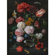 Fotobehang van een stilleven met bloemen in een glazen vaas door Jan Davidsz de Heem, Rijksmuseum.