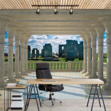 Een fotobehang van Stonehenge in een kantoor met monumentale stenen.