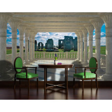 Een fotobehang met Stonehenge in een 3D-effect voor de keuken.