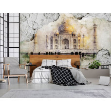 Een fotobehang van de Taj Mahal voor de slaapkamer.