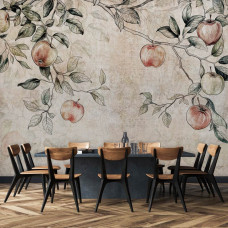 Een fotobehang met takken van een appelboom vol appels, ideaal voor een eetkamer.