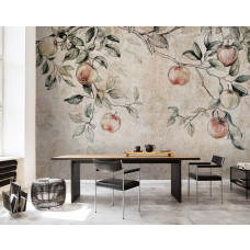 Een fotobehang met appelboomtakken in een natuurlijk ontwerp, geschikt voor een kantoor.