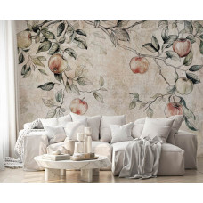Een fotobehang met appelboomtakken vol appels, perfect voor een woonkamer.