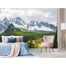 Een fotobehang van een besneeuwd berglandschap in het Tatra-gebergte, ideaal voor de slaapkamer.