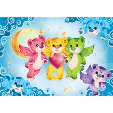 Fotobehang met teddyberen en regenboogkleuren, speciaal ontworpen voor kinderkamers en babykamers.