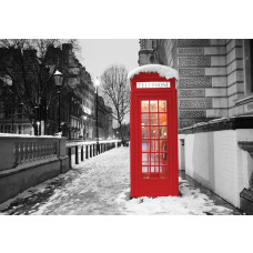 Rood-zwarte telefooncel in Londen, fotobehang met een klassieke en stedelijke uitstraling.