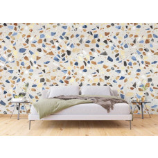 Fotobehang van terrazzo marmer natuursteen voor de slaapkamer, met een modern en strak ontwerp dat een luxe uitstraling biedt.