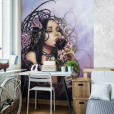 Een fotobehang van The Midnight Rose Alchemy met een vrouw en roos voor het kantoor.
