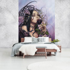Een fotobehang van The Midnight Rose Alchemy met een vrouw en roos voor de slaapkamer.