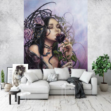 Een fotobehang van The Midnight Rose Alchemy met een vrouw en roos voor de woonkamer.