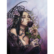 Fotobehang van de midnight rose met een vrouw en roos, alchemie thema.