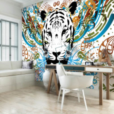 Een fotobehang met een abstracte tijger kunst voor de slaapkamer.