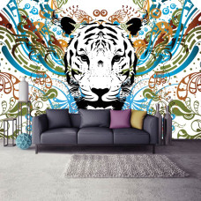 Een fotobehang met een abstracte tijger kunst voor de woonkamer.