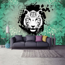 Een fotobehang met een groene abstracte tijger kunst voor de huiskamer.