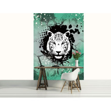 Een fotobehang met een groene abstracte tijger kunst voor het kantoor.