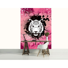 Een fotobehang met een roze abstracte tijger kunst voor het kantoor.