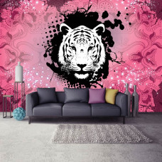 Een fotobehang met een roze abstracte tijger kunst voor de woonkamer.