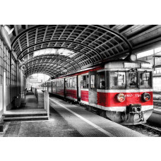 Fotobehang van een treinstation, sfeervol en historisch.