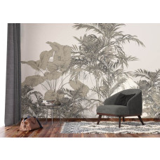 Fotobehang van een tropische compositie in de woonkamer, brengt een vrolijke en exotische sfeer vol kleur en leven.