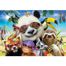 Tropische dieren en panda's, dolle beestenboel fotobehang met een kleurrijke en speelse uitstraling.