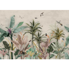 Tropische jungleplanten in een vintage botanische stijl, afgebeeld op een prachtig fotobehang.
