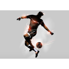 Fotobehang van een voetbaltruc waarbij de bal door een speler op spectaculaire wijze wordt gecontroleerd en gepresenteerd.
