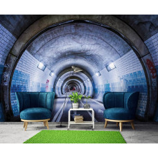 Een fotobehang van een tunnel met 3D-effect op een straat voor de slaapkamer.